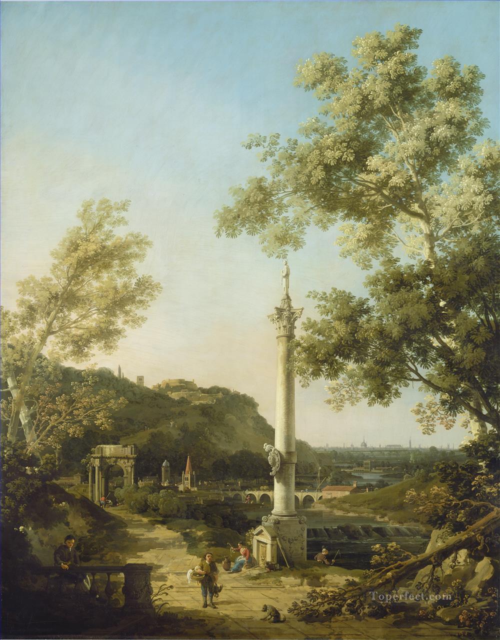 capriccio river landscape with a column Canaletto Oil Paintings